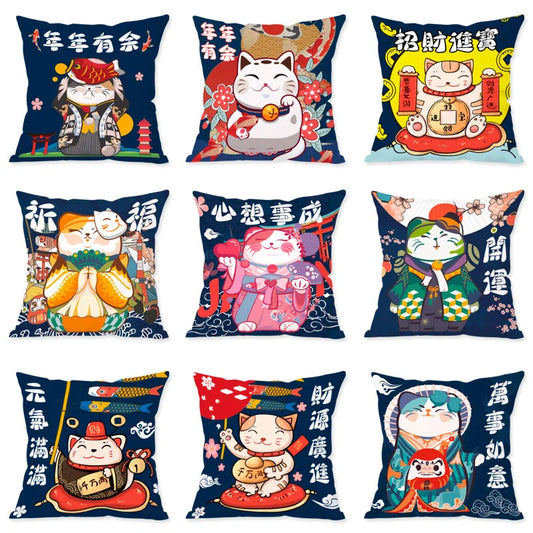 Japanese Maneki Neko Cushions Covers