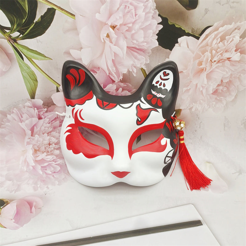 Half Cat Kitsune Spirit Kabuki Mask