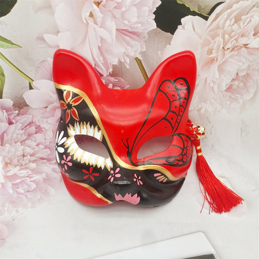 Japanese Red & Black Cat Mask