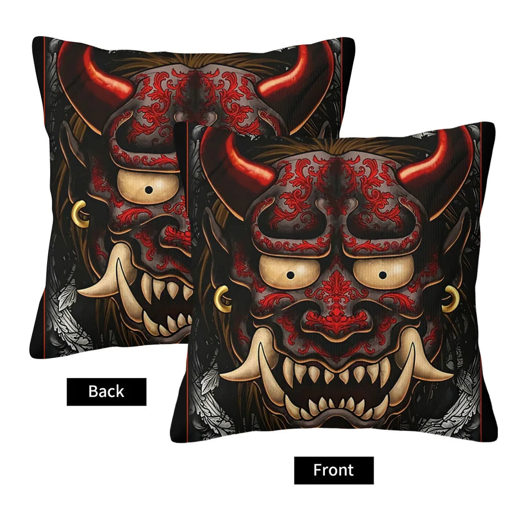 Japanese Oni Polyester Cushion Cover