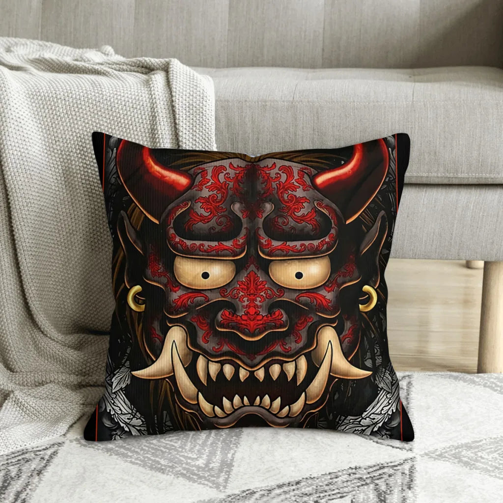 Japanese Oni Polyester Cushion Cover