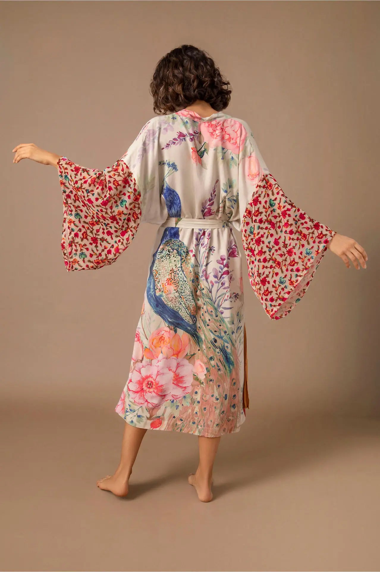 Printing Peacock Kimono Robe