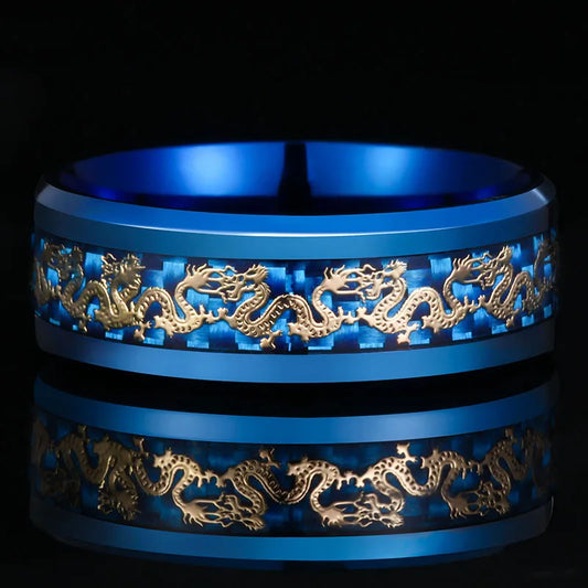 Japanese Dragon Blue & Black Ring