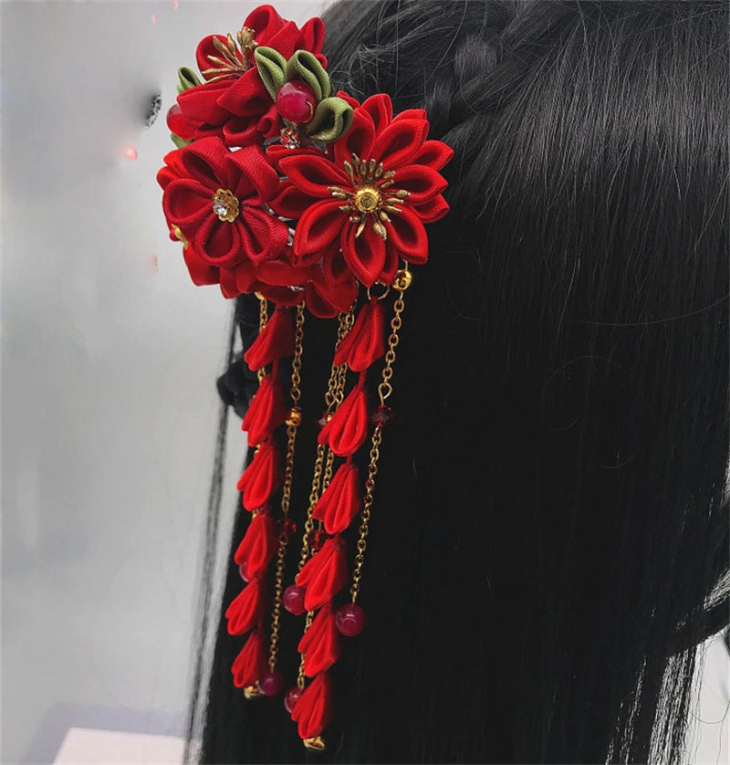 Red Japanese Hairpin Kanzashi