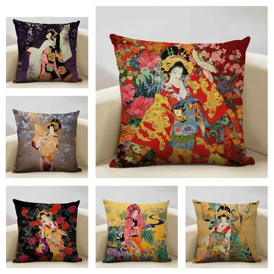 Classic Retro Japanese Lady Cushion Covers