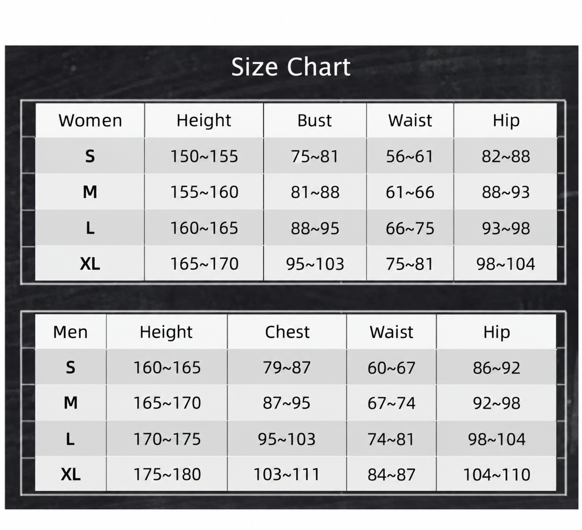 Midnight Blue Samurai Kimono Set size chart in centimeters