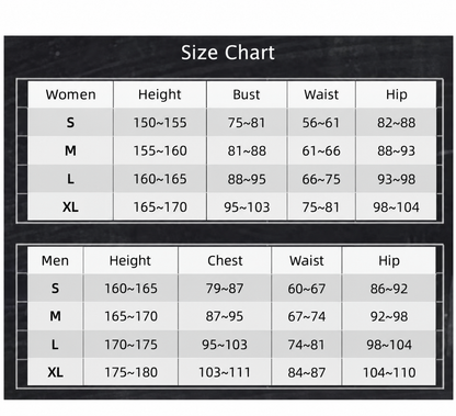 Midnight Blue Samurai Kimono Set size chart in centimeters