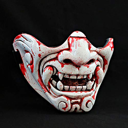 Half Face White Oni Mask - HQ Fiberglass