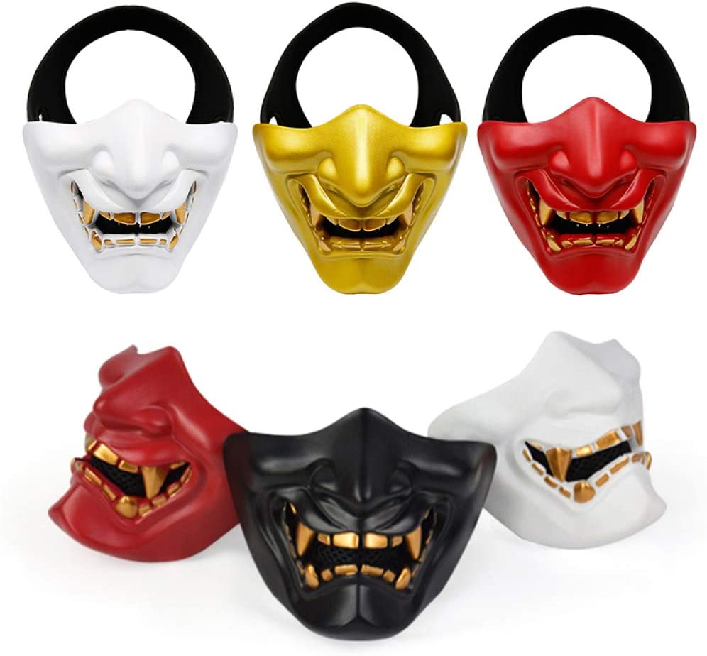 blue half face oni mask