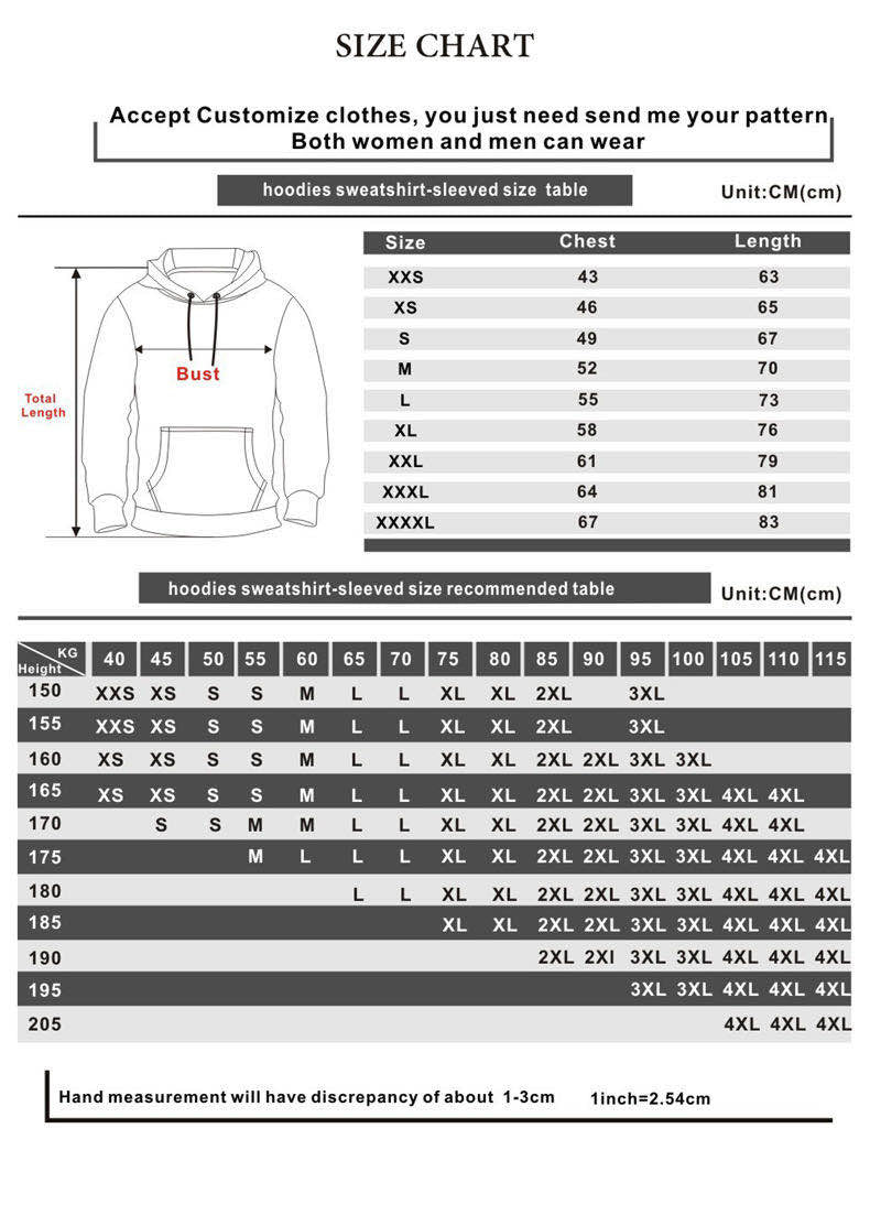 hunter anime hoodie size