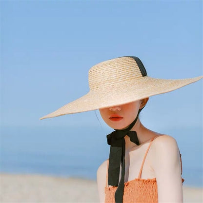 long ribbon straw hat