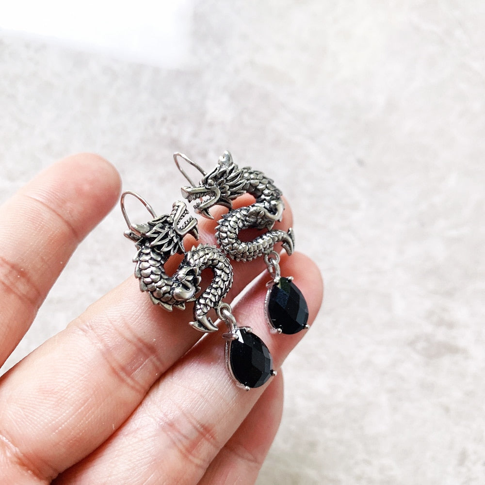 silver dragon earrings