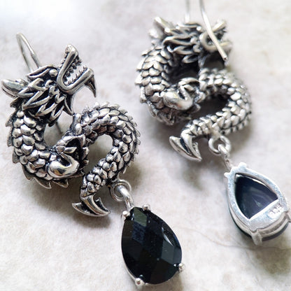 silver dragon earrings