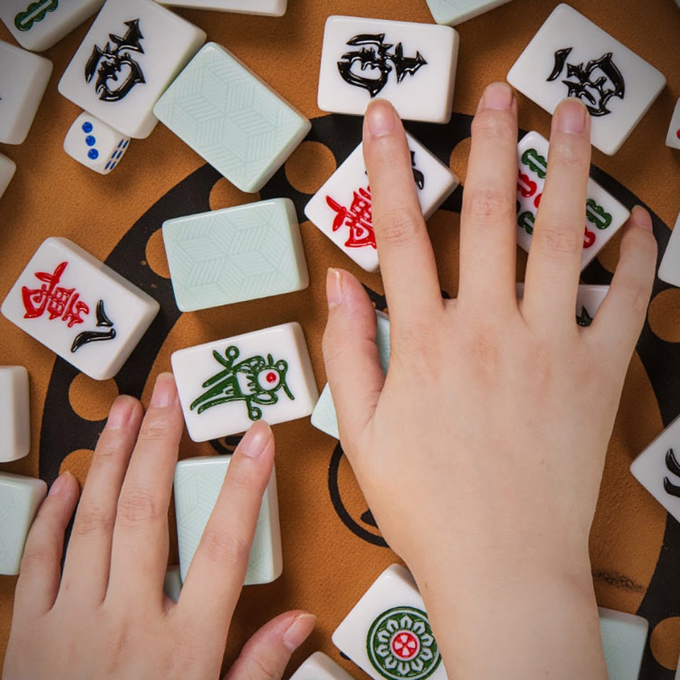 Mahjong Tiles on Green Background Stock Photo - Image of luck, color:  92100264