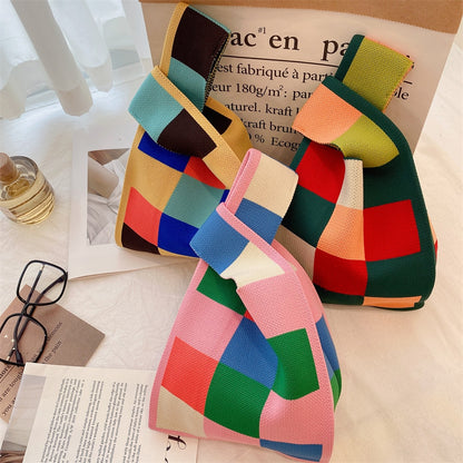 geometric rug knot bag