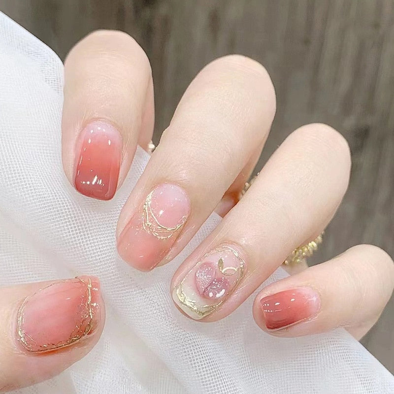 peach pink artificial nails