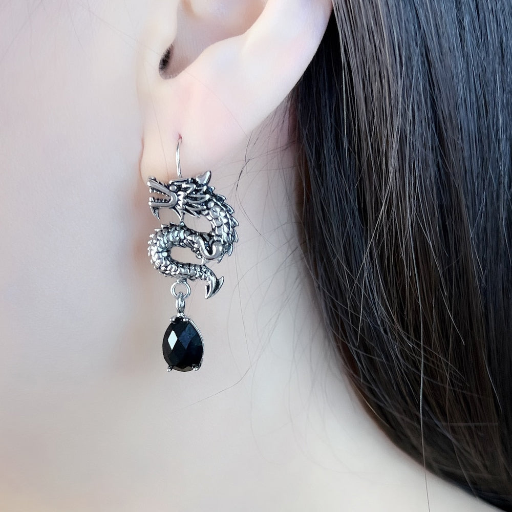silver dragon earrings