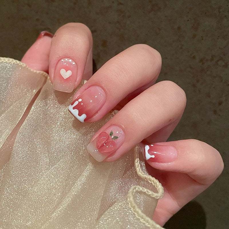 peach pink artificial nails