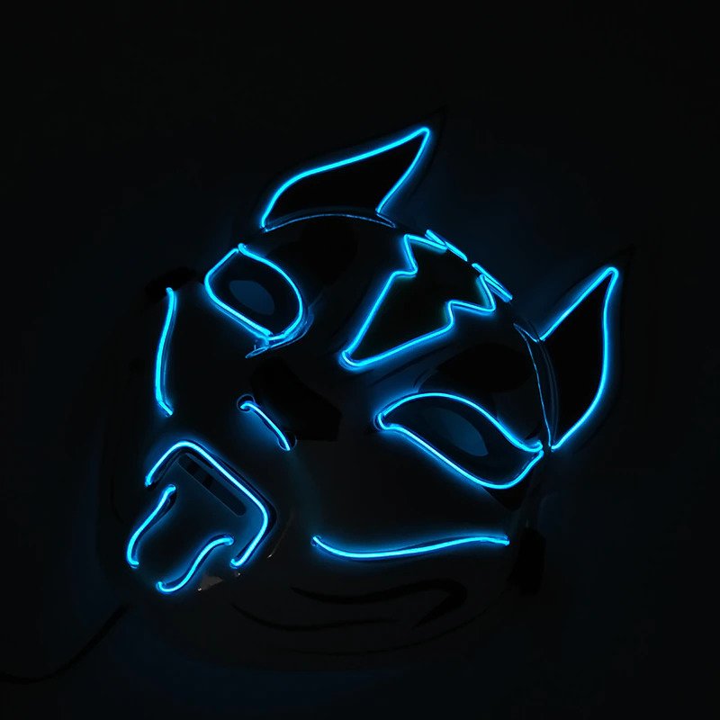 Cyber LED Kitsune Fox Mask - Japanese Tattoo Oni Plastic Mask Unisex Blue
