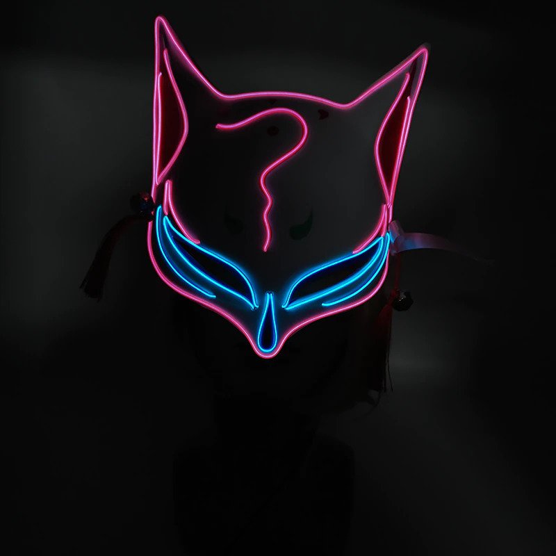 Half Face LED Fox Mask – Japanese Oni Masks