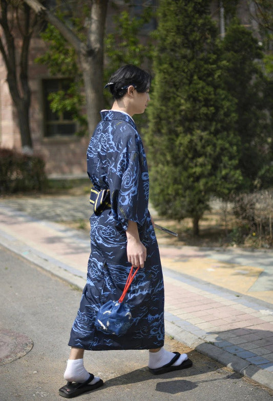 Male Traditional Japan Kimono Bathrobes Mens Cotton Robe Yukata