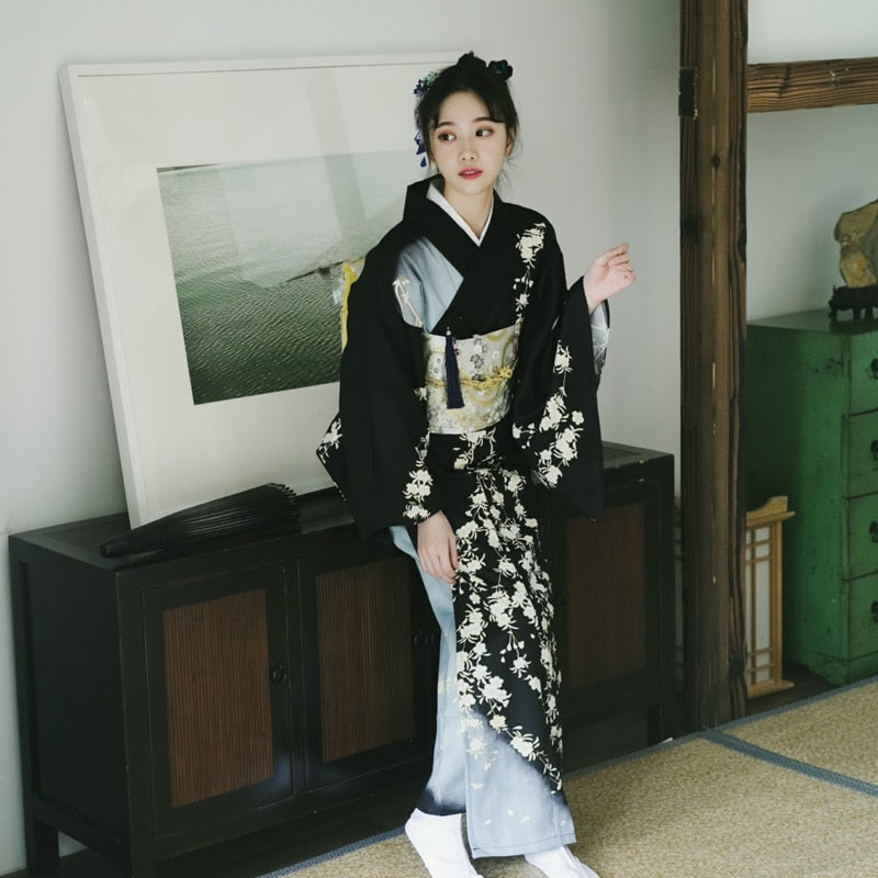 Black Japanese Kimono Dress – Japanese Oni Masks