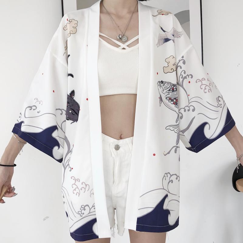 Haori Jacket Fish Design White – Japanese Oni Masks