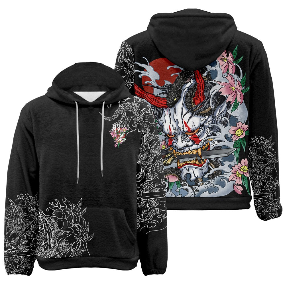 Oni Hoodie, Japanese Sweater, Anime Streetwear, Alternative Clothing,  Street Outfit, Alternative Clothing, Unisex - Bloody Demon, White Goth